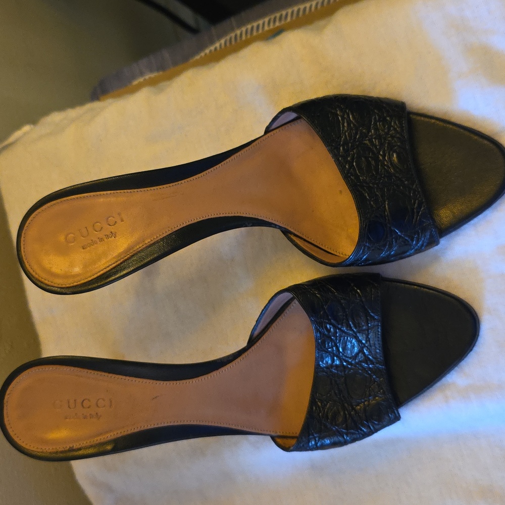 Gucci Black/ Gold Tom Ford Runway Textured Bamboo Heels for Women